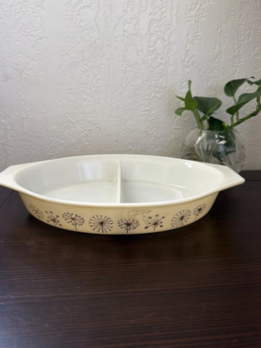Pyrex Vintage 1959 Dandelion Duet Divided Casserole Dish 1.5 Qt – Yellow-No Lid